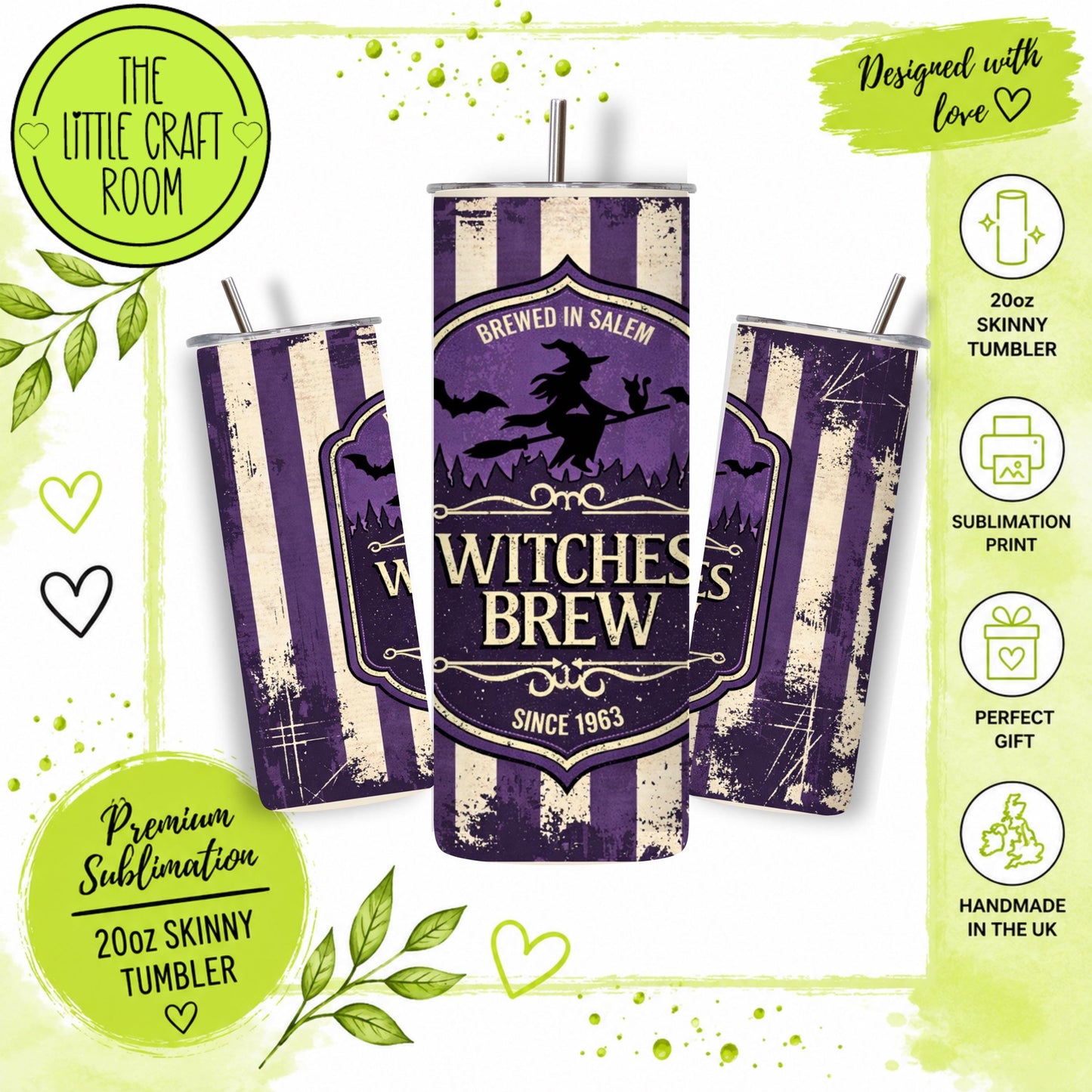 Witches Brew Tumbler, Purple Witch Cup, 20oz Skinny Tumbler, Halloween Gift