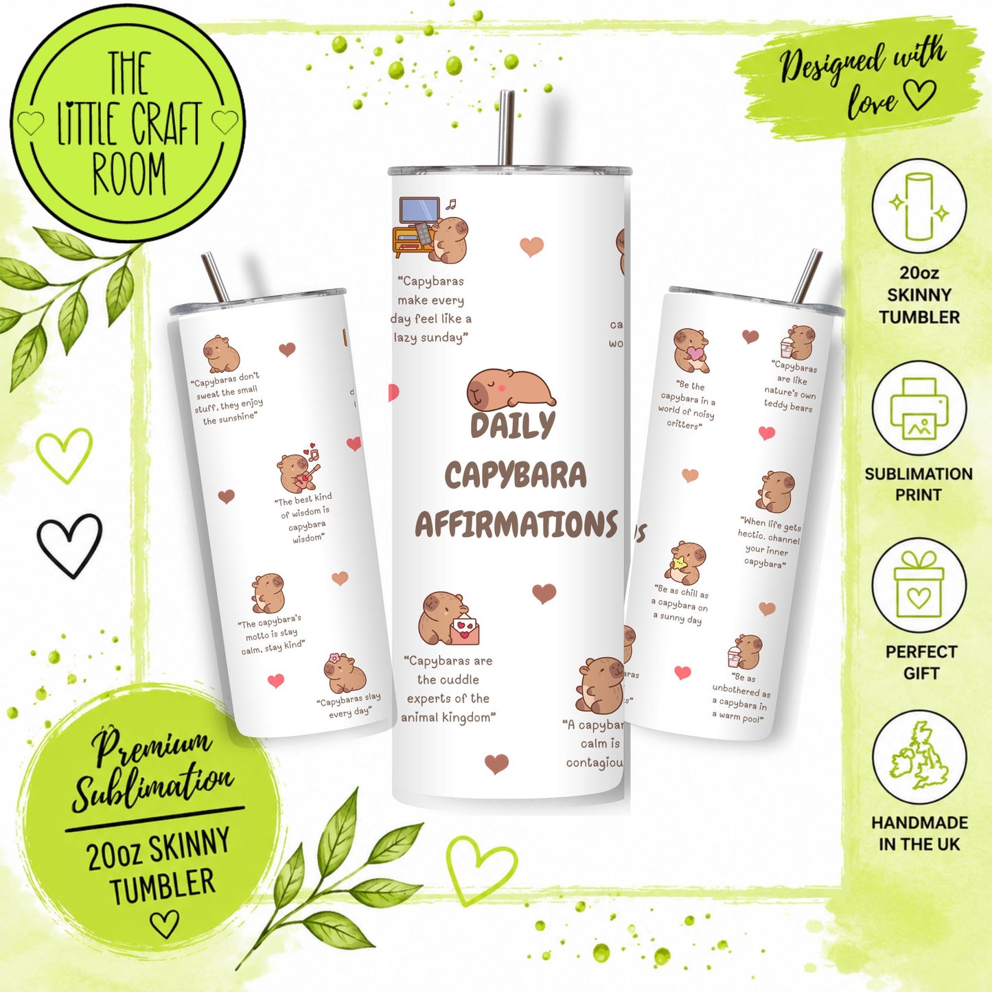 Capybara Affirmations Tumbler, Funny 20oz Insulated Travel Cup