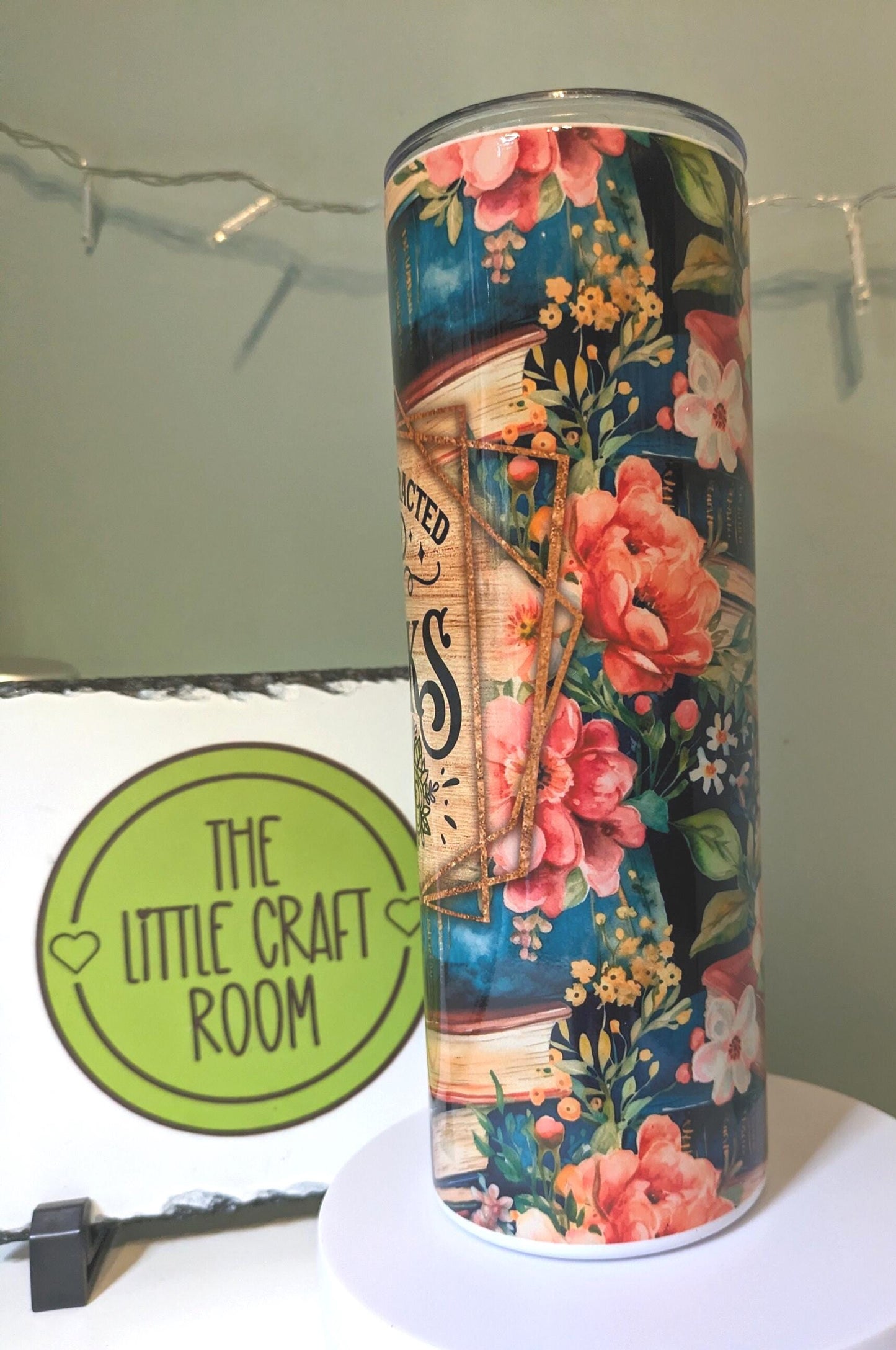 Easily Distracted by Books Tumbler, Floral 20oz Travel Cup