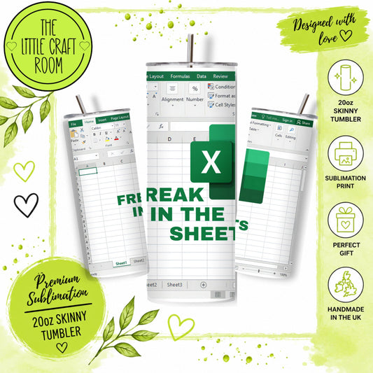 Freak in the Sheets Tumbler, Funny Spreadsheet 20oz Travel Cup