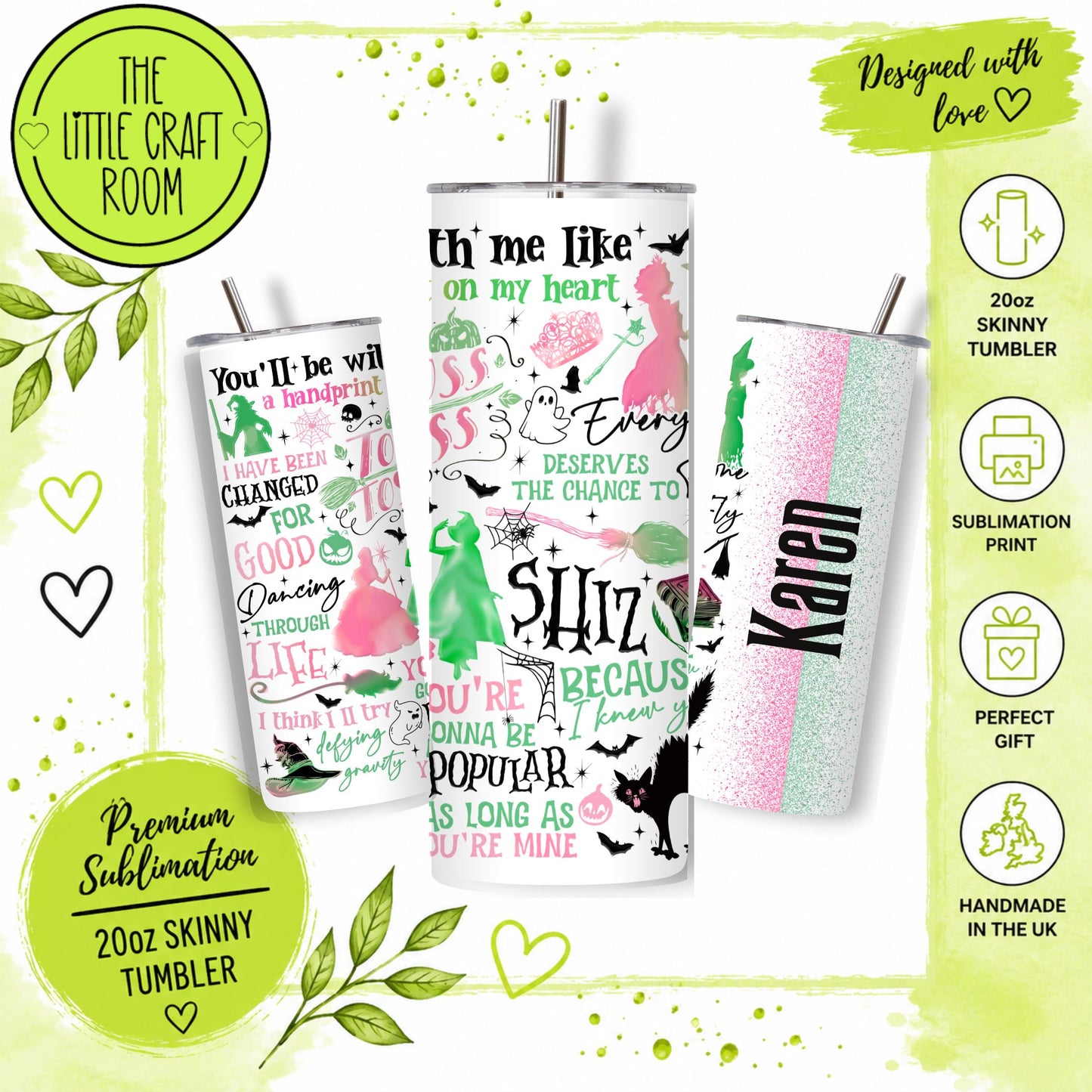 Wicked Inspired Tumbler, Personalised 20oz Stainless Steel Travel Cup