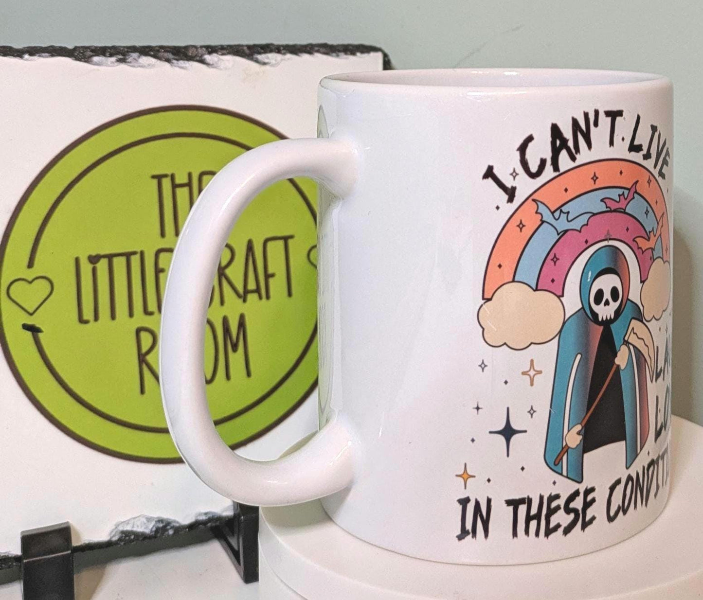 Can’t Live Laugh Love Mug, Funny Grim Reaper Goth Gift