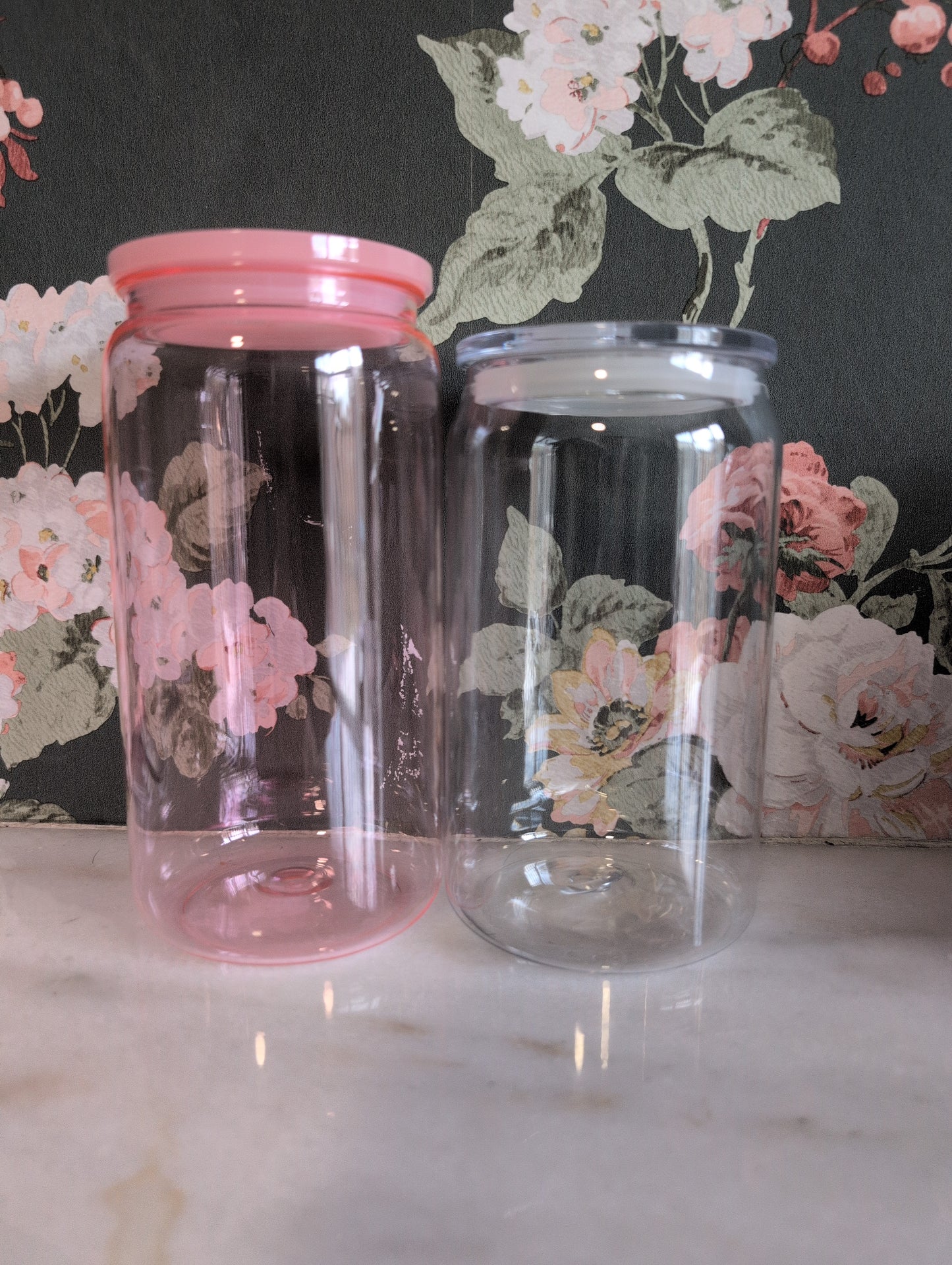 16oz Transparent Acrylic Plastic Beer Can with Plastic Lid and Straw