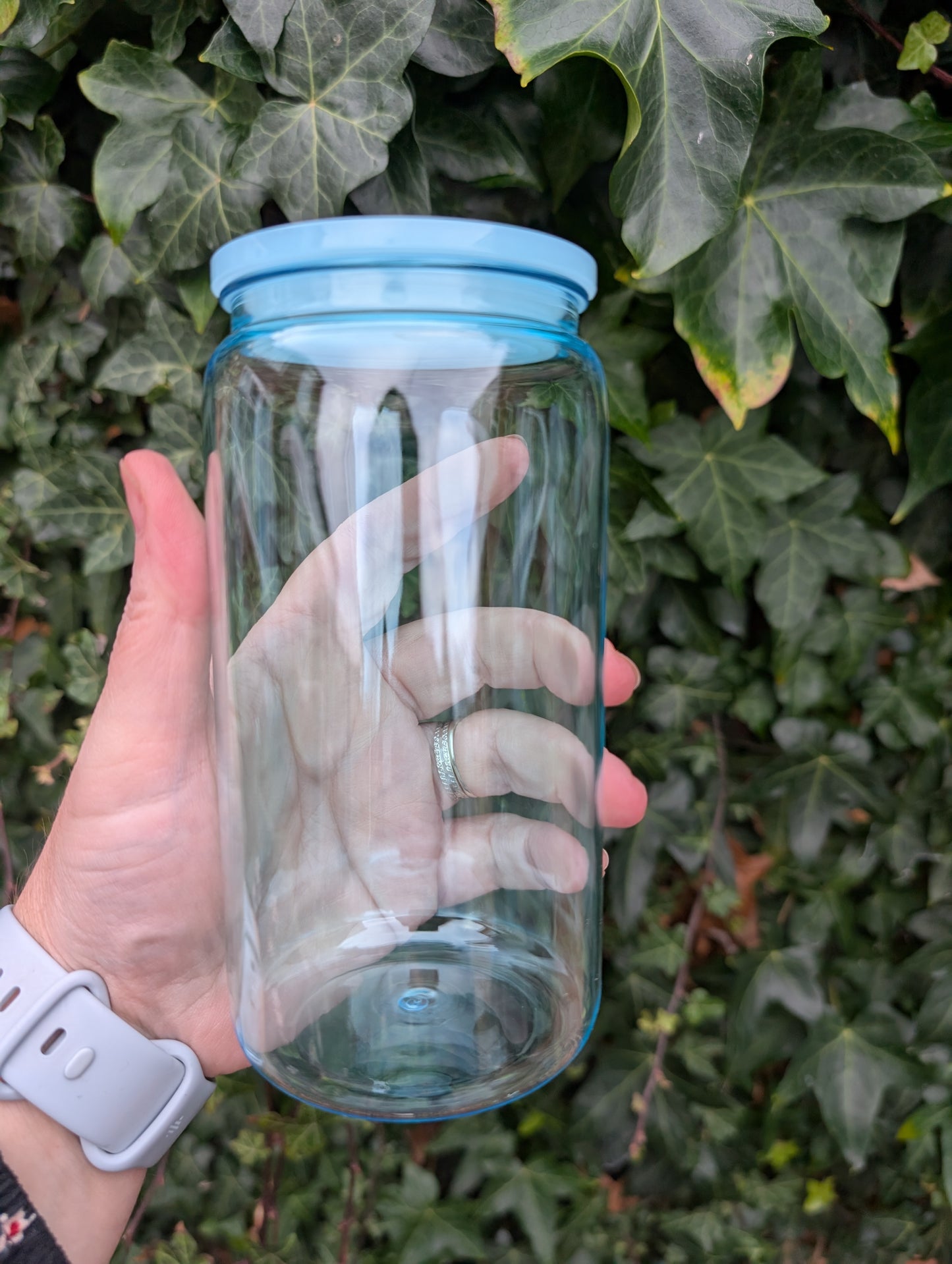 16oz Transparent Acrylic Coloured Plastic Beer Can with Plastic Lid and Straw