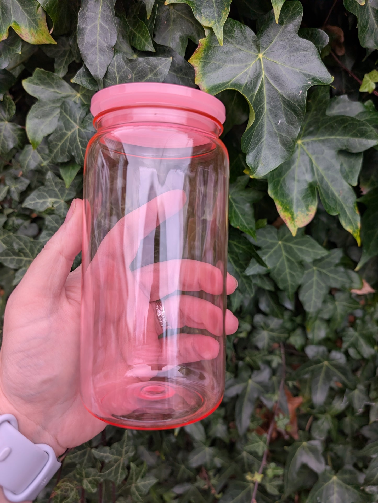 16oz Transparent Acrylic Coloured Plastic Beer Can with Plastic Lid and Straw