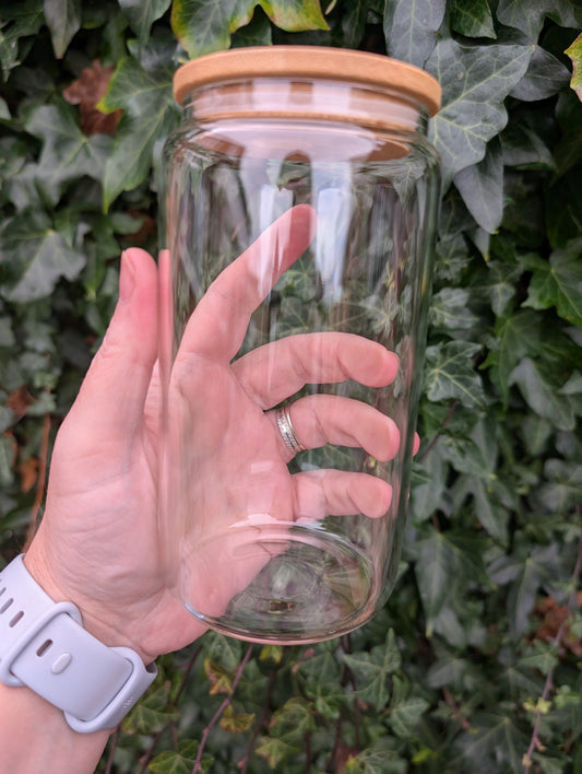 16oz Clear Bamboo Drinking Jar