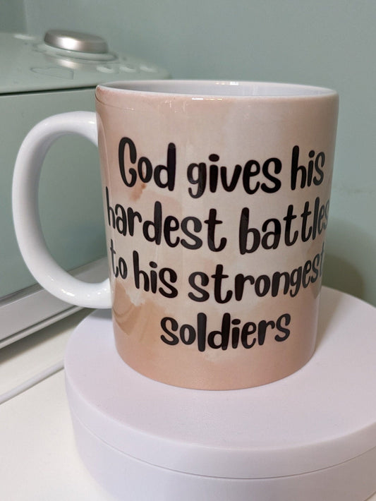 God gives his battles funny quote mug