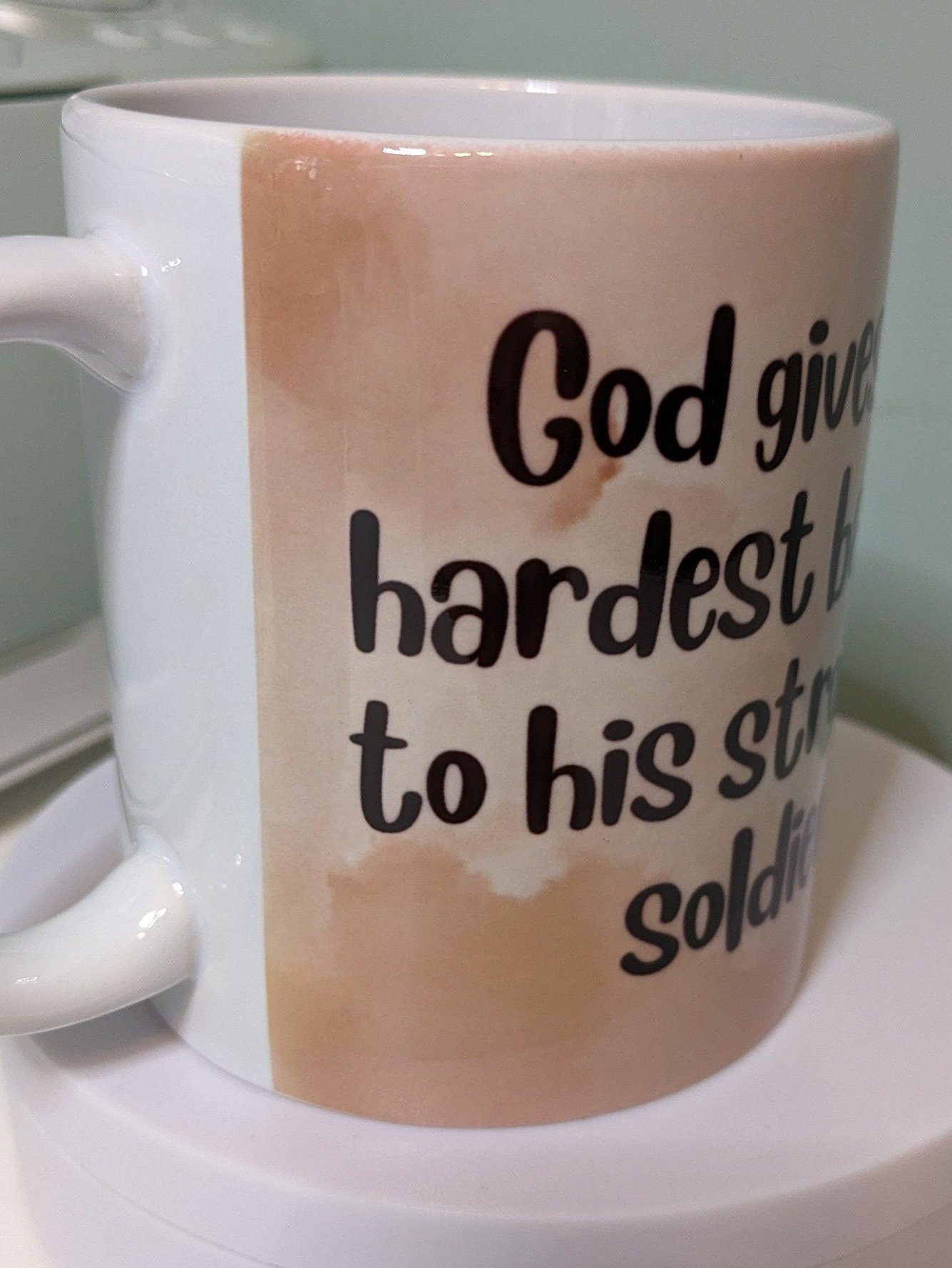 God gives his battles funny quote mug