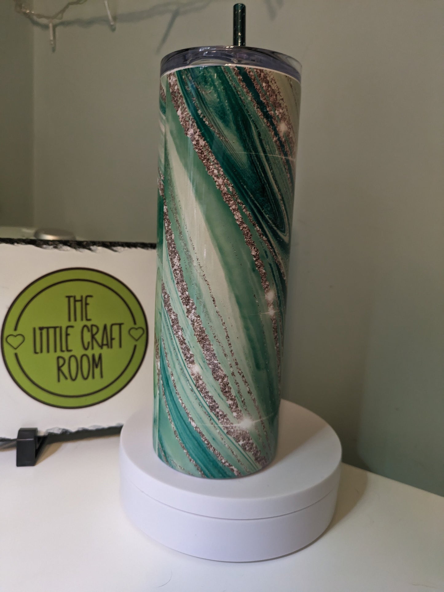 Green and silver personalised marble skinny tumbler gift