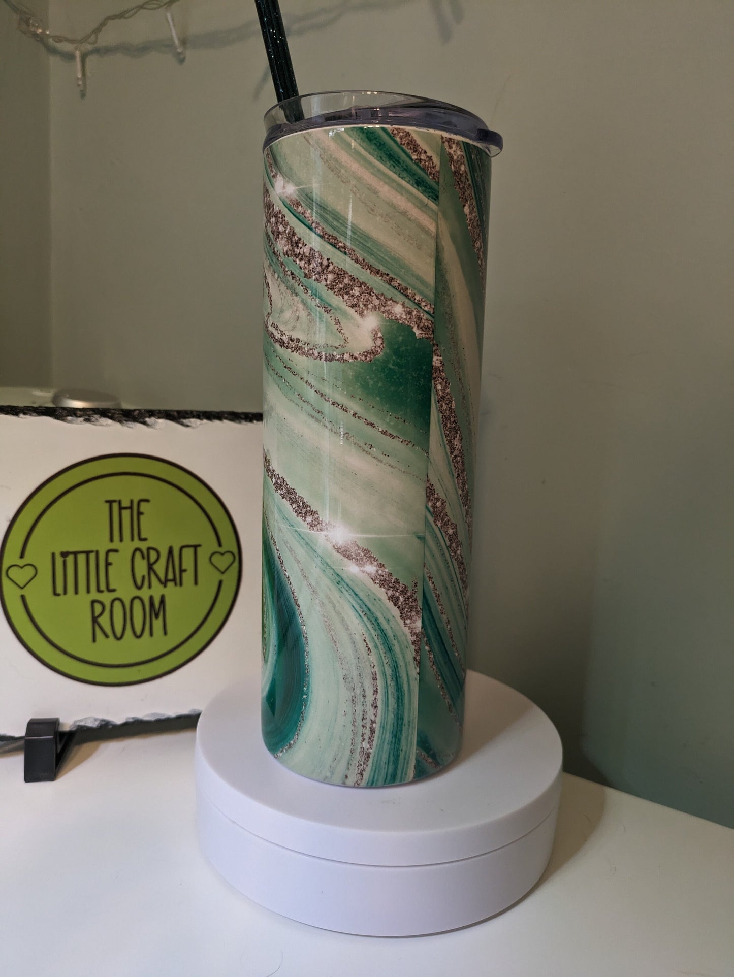 Green and silver personalised marble skinny tumbler gift