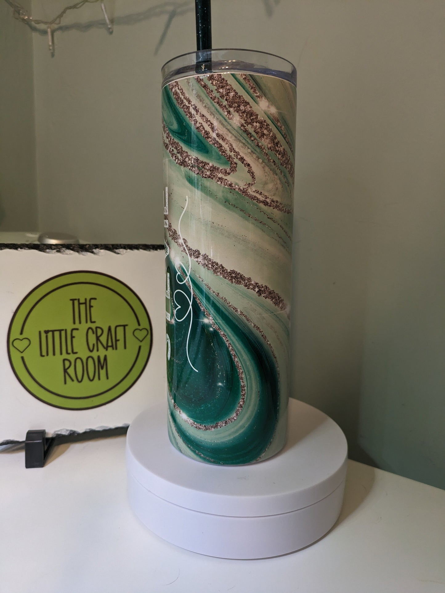 Green and silver personalised marble skinny tumbler gift