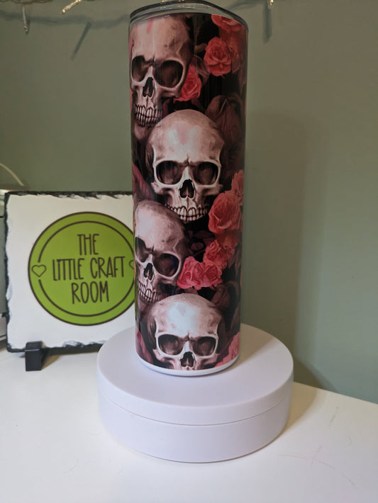 Gothic rose and skull pink skinny tumbler gift
