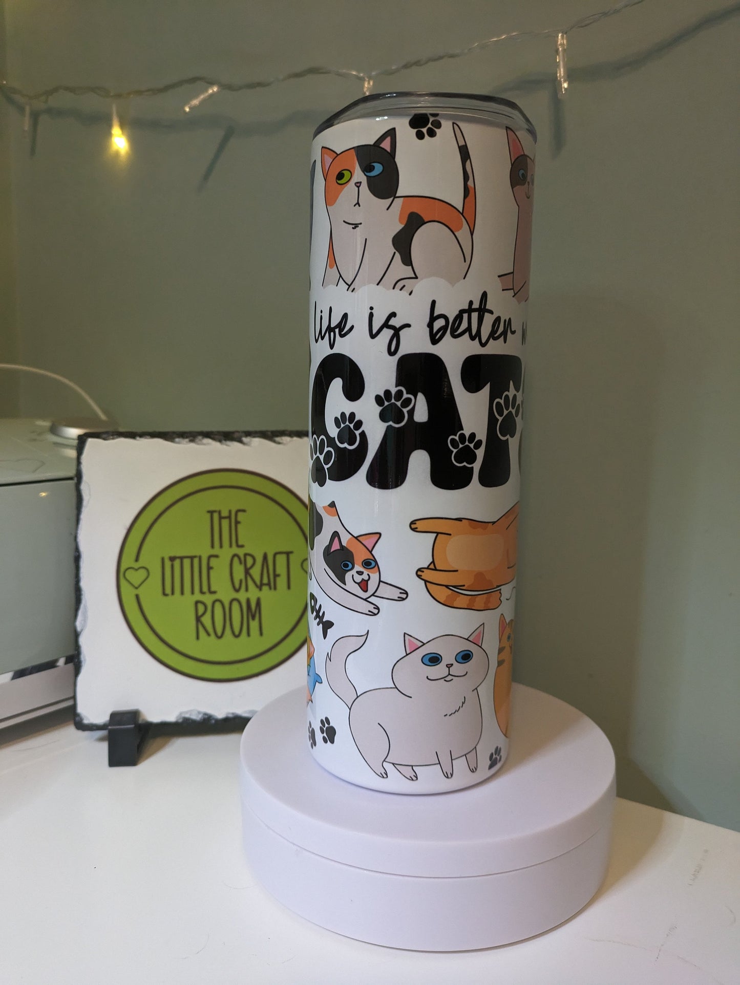Life is better with cats cat lover skinny tumbler gift
