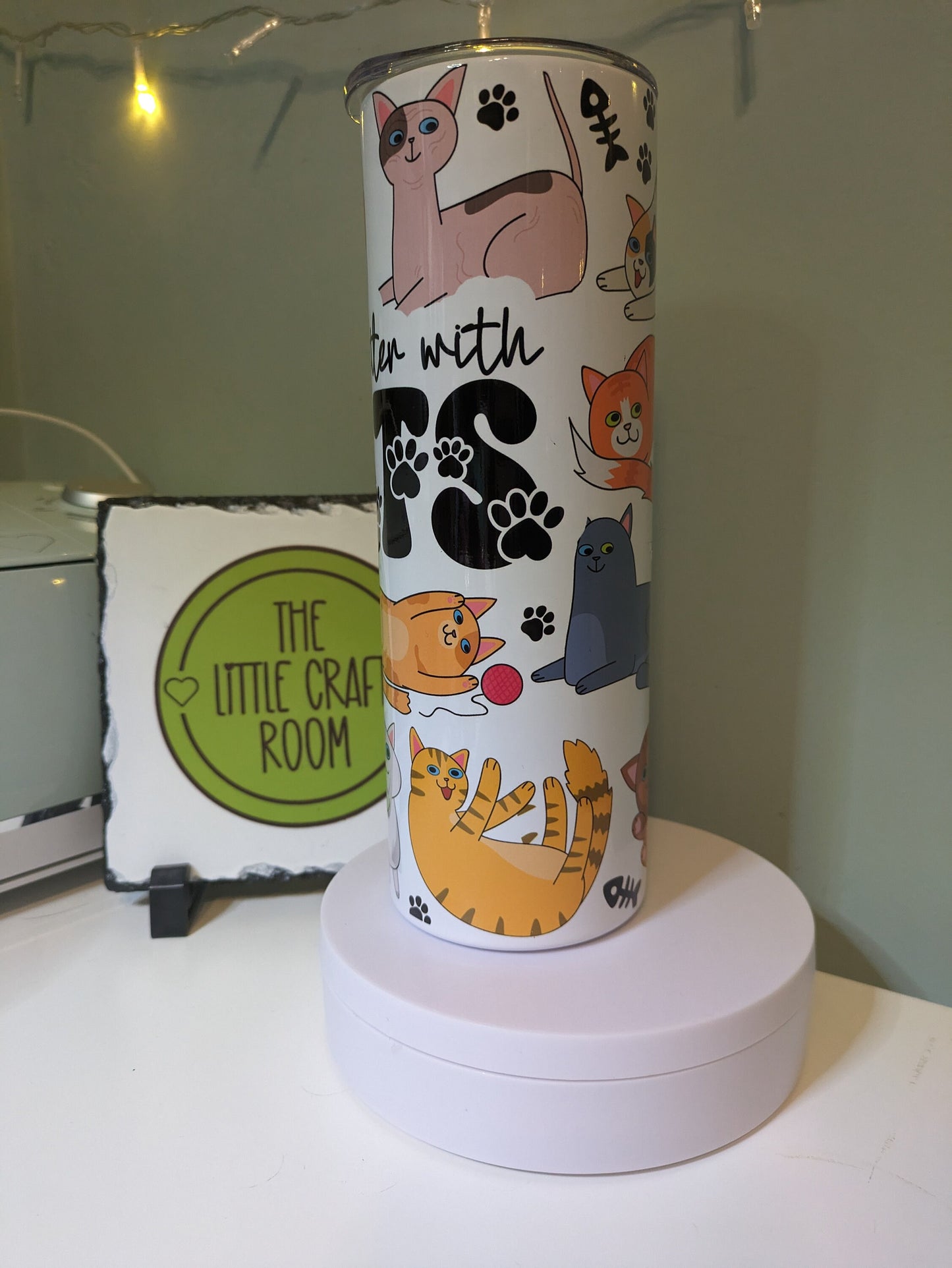 Life is better with cats cat lover skinny tumbler gift
