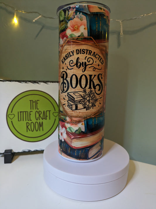 Easily distracted by books book lover skinny tumbler gift