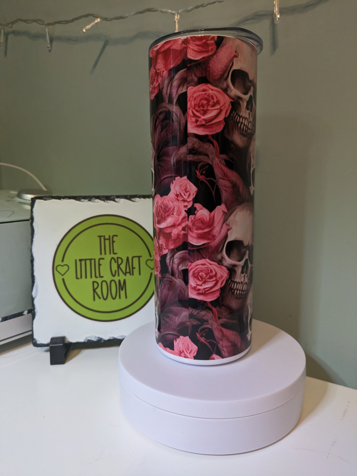 Gothic rose and skull pink skinny tumbler gift