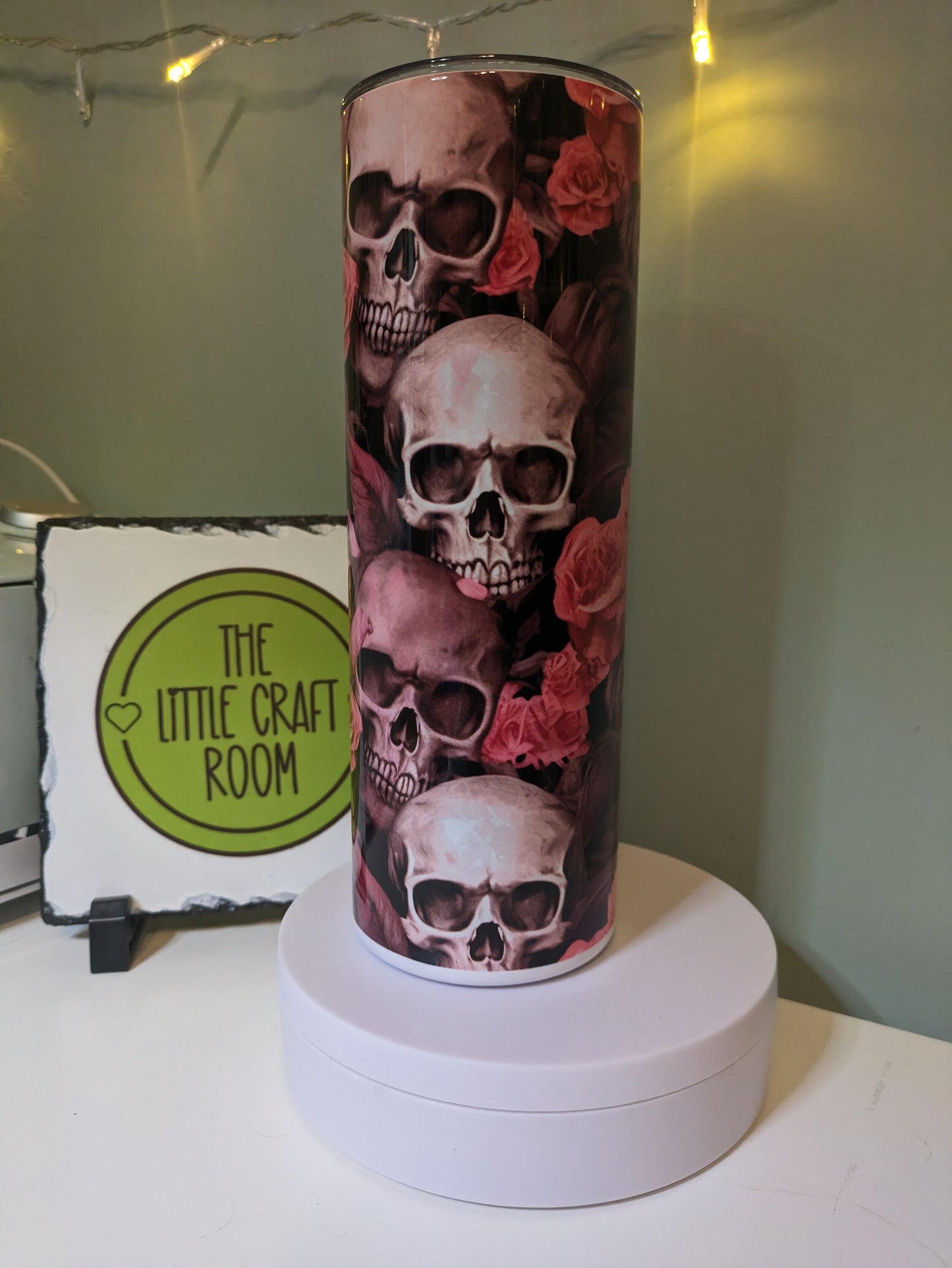Gothic rose and skull pink skinny tumbler gift