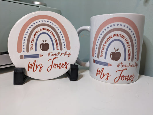 Personalised teacher life mug and coaster set Christmas gift