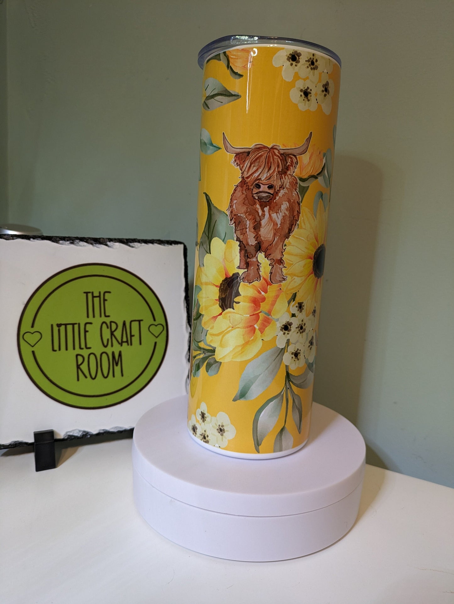 Cute Highland cow yellow flower skinny tumbler gift
