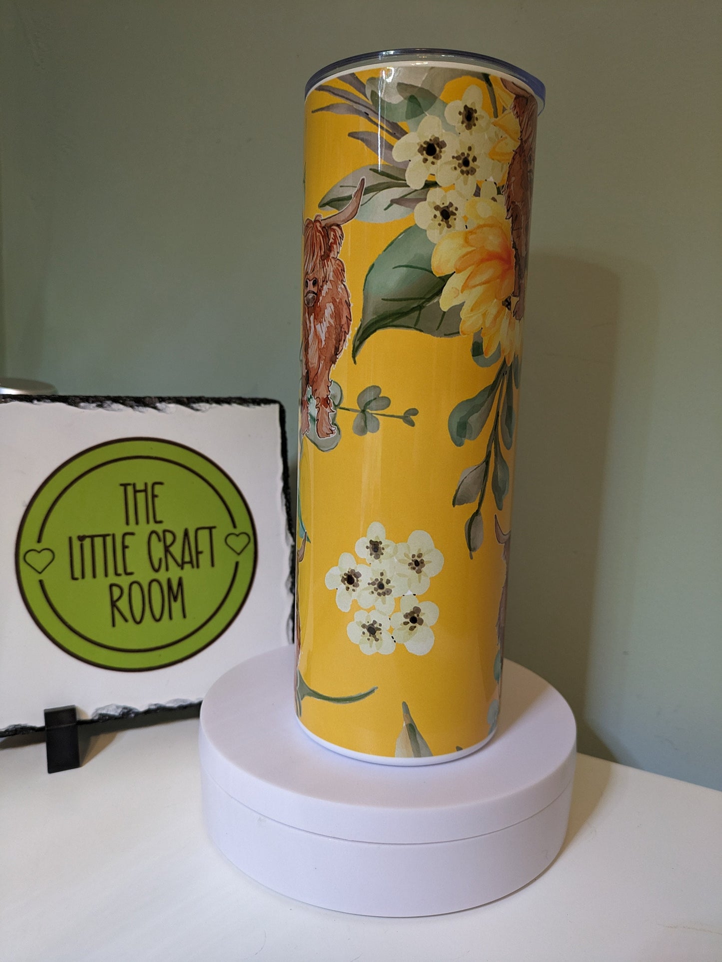 Cute Highland cow yellow flower skinny tumbler gift