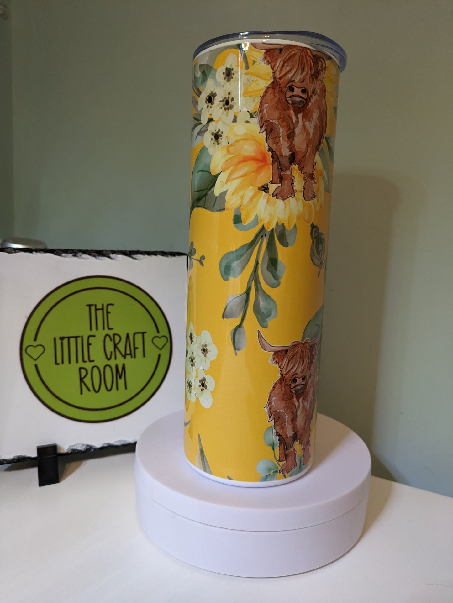 Cute Highland cow yellow flower skinny tumbler gift