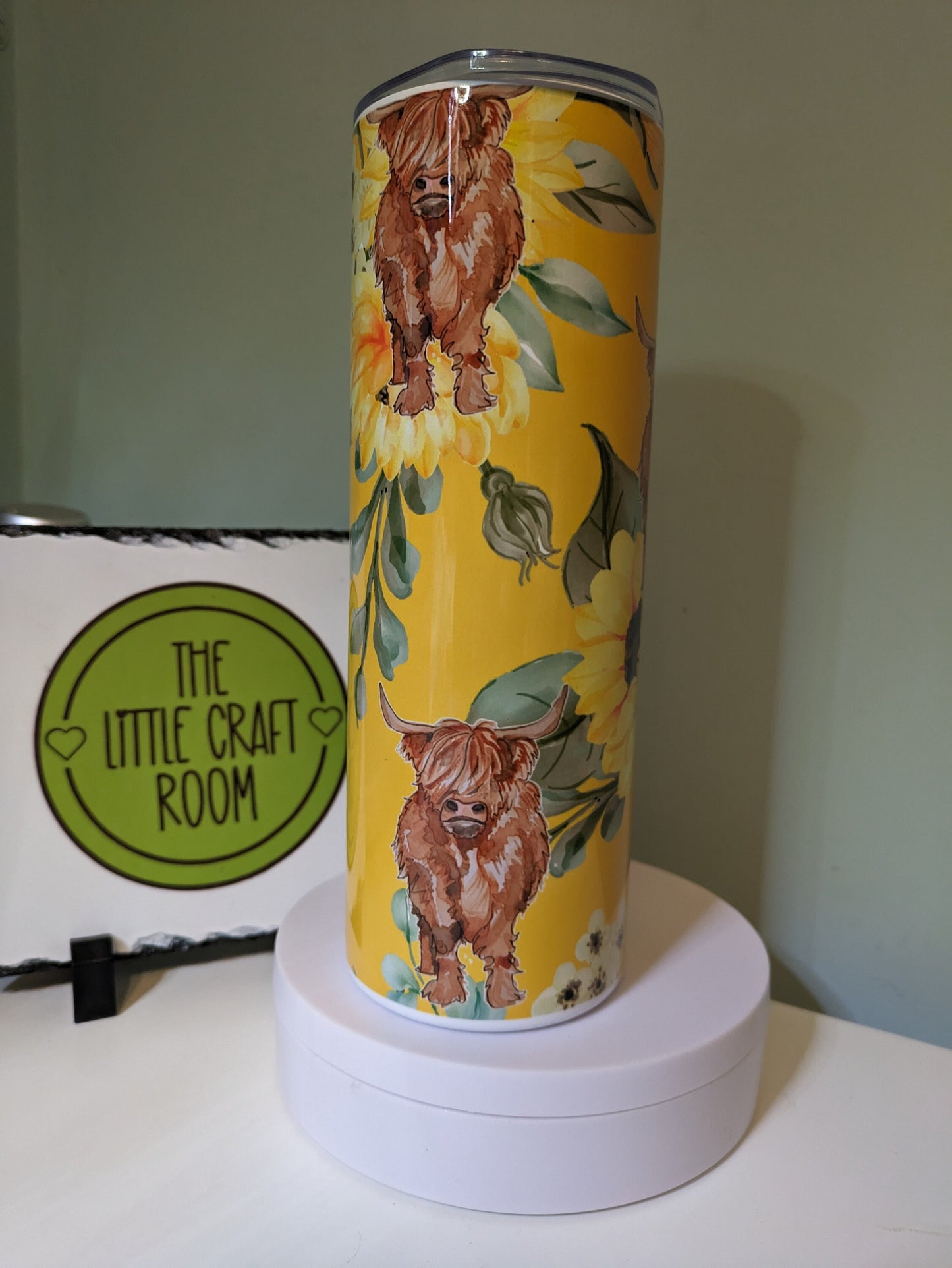 Cute Highland cow yellow flower skinny tumbler gift