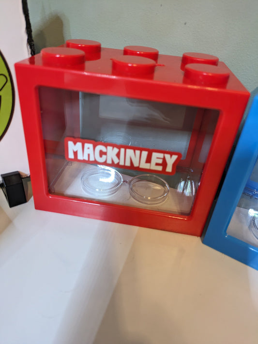 Brick Lego money box personalised