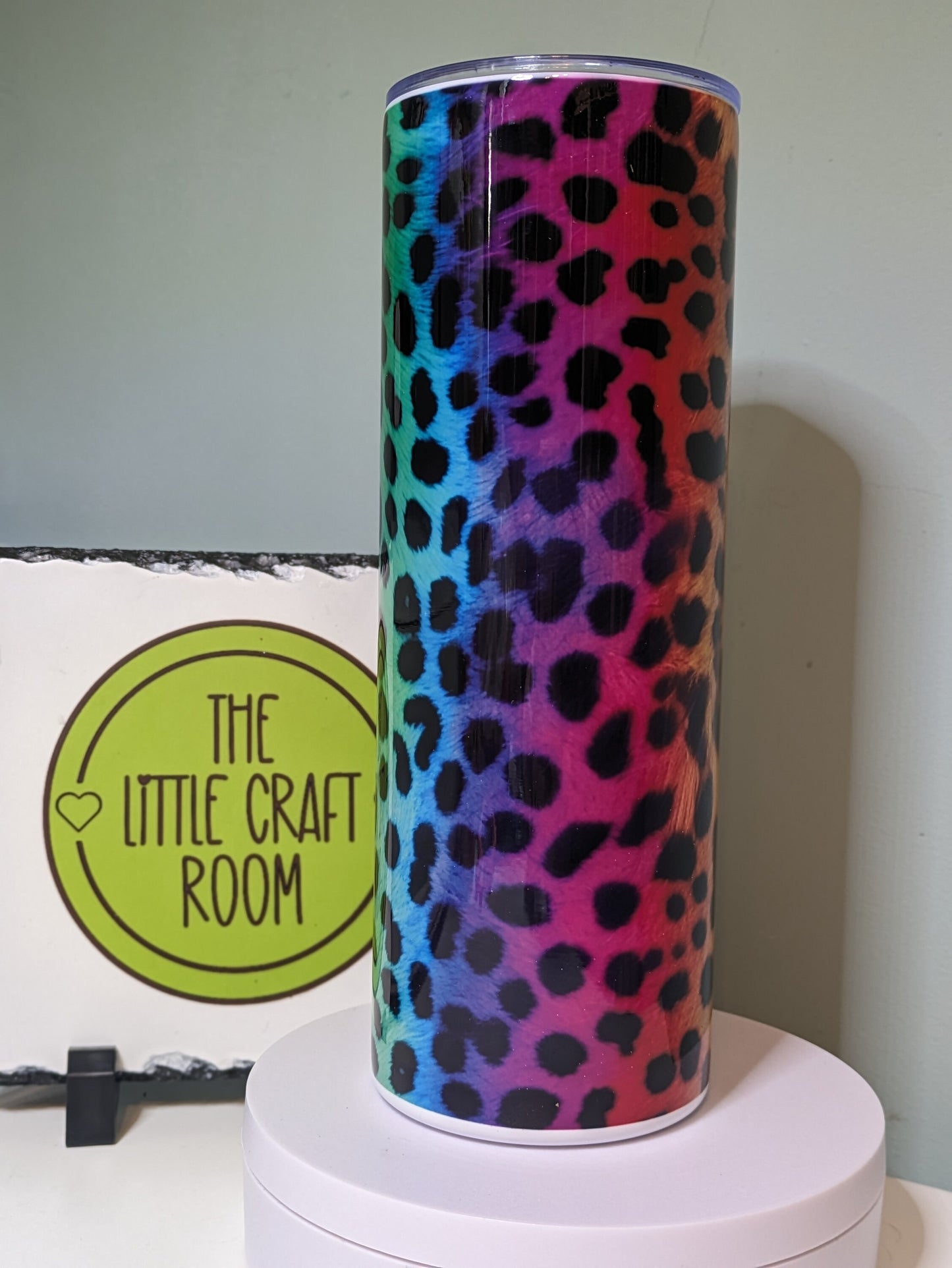 Leopard print multicolour rainbow tumbler gift
