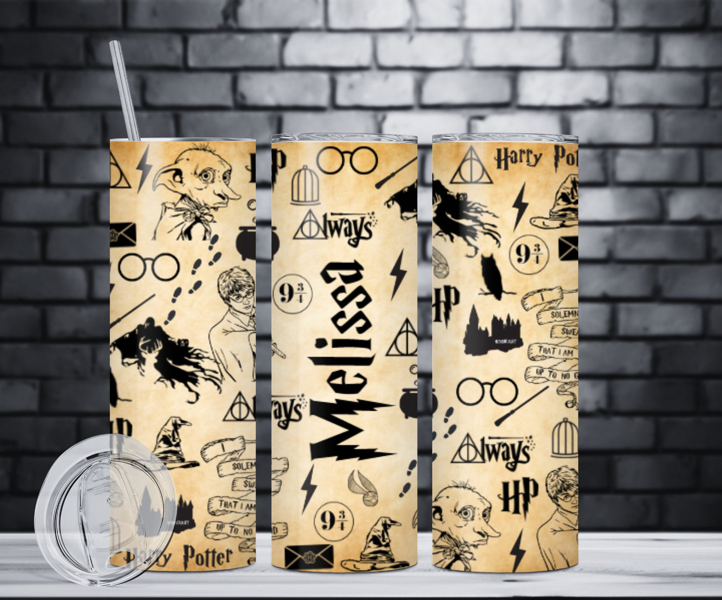 Personalised Harry Potter wizard film sketch skinny tumbler gift