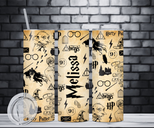 Personalised Harry Potter wizard film sketch skinny tumbler gift