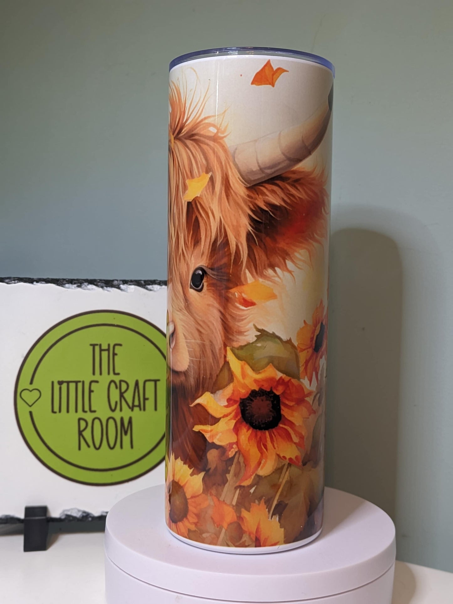 Baby Highland cow with sunflowers tumbler gift