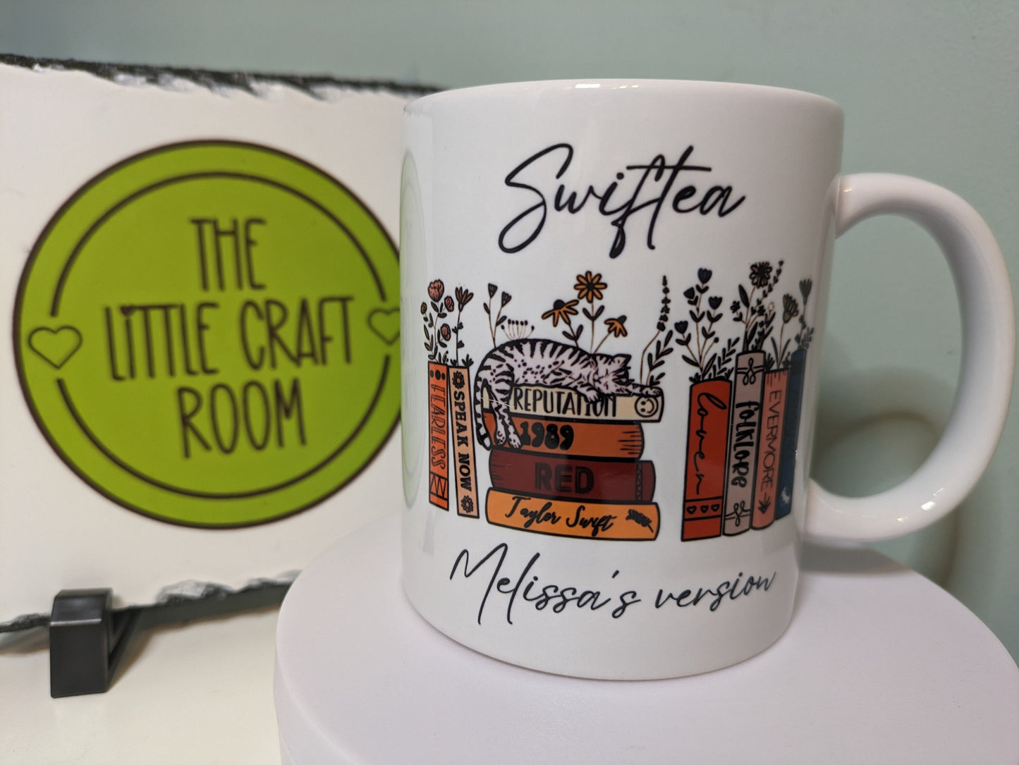 Swiftea Taylor Swift album cover bookshelf cat mug gift
