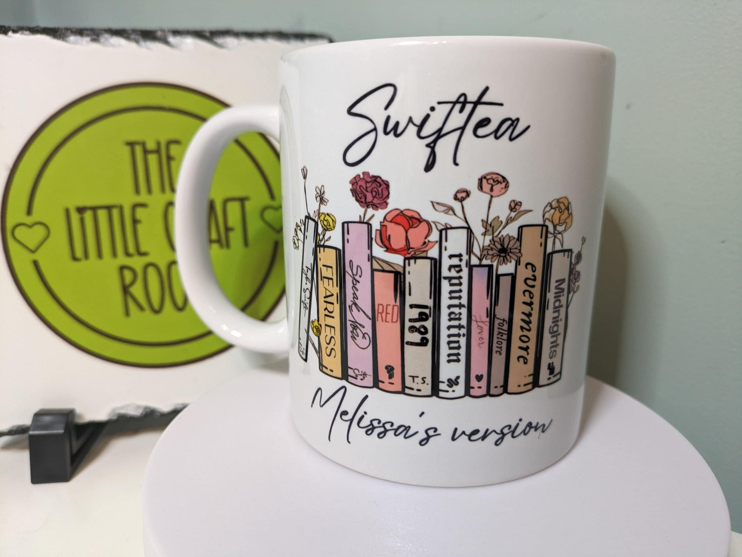 Swiftea Taylor Swift album cover bookshelf cat mug gift